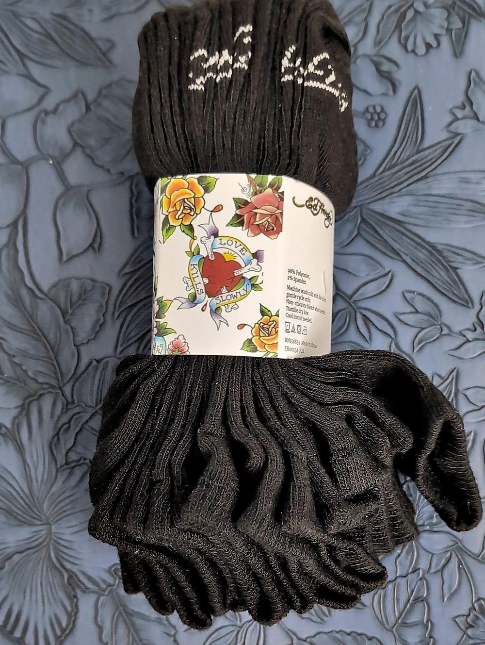 Ed Hardy Ladies Low Cut Socks Floral Low Cut Socks Black & White NWT - Picture 5 of 5